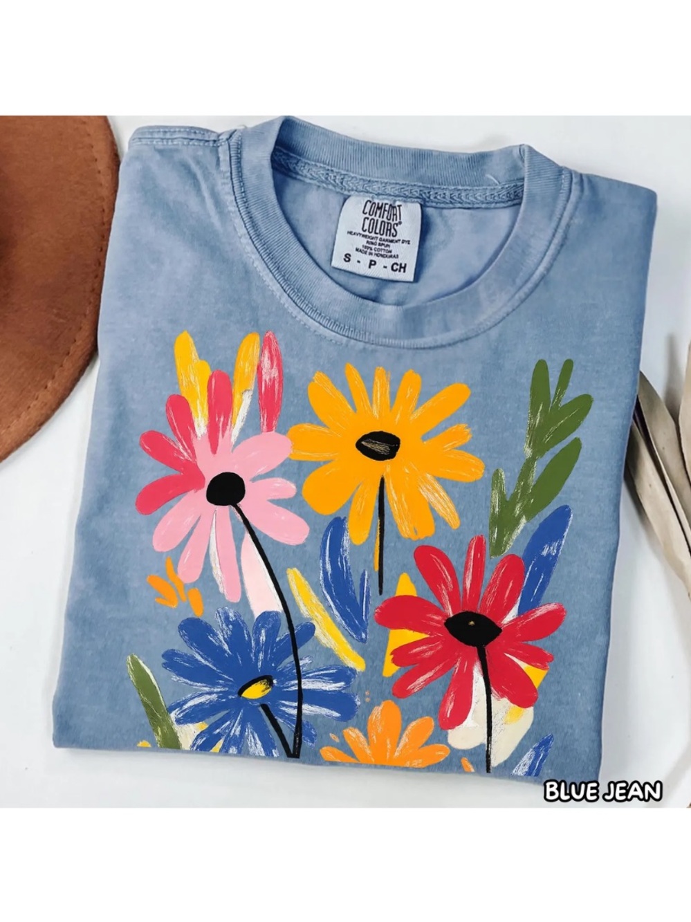 Comfort Colors Blue Jean Floral Short Sleeve Tee